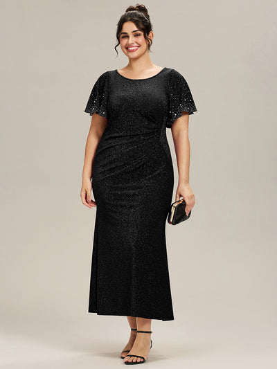 Plus Size Beaded Knit Evening Dress #color_Black