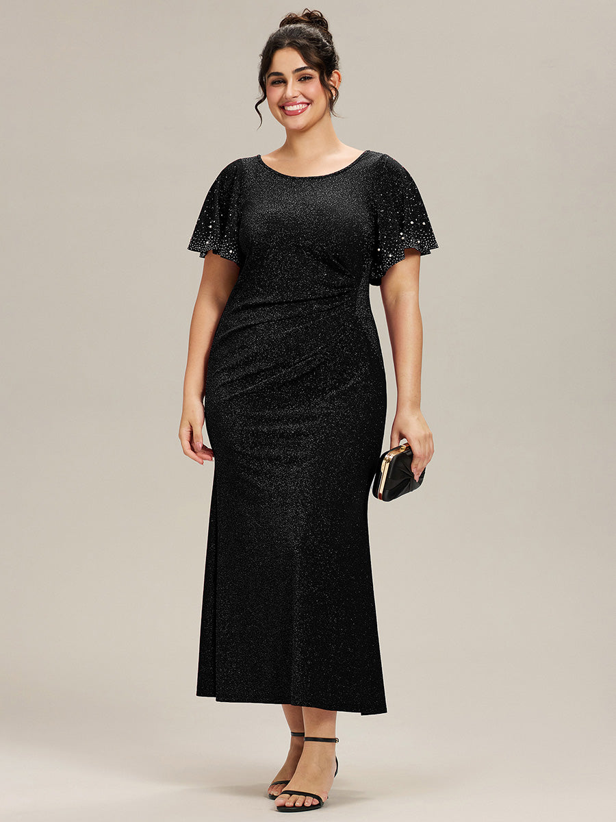 Plus Size Beaded Knit Evening Dress #color_Black
