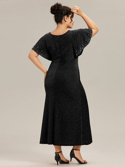 Plus Size Beaded Knit Evening Dress #color_Black