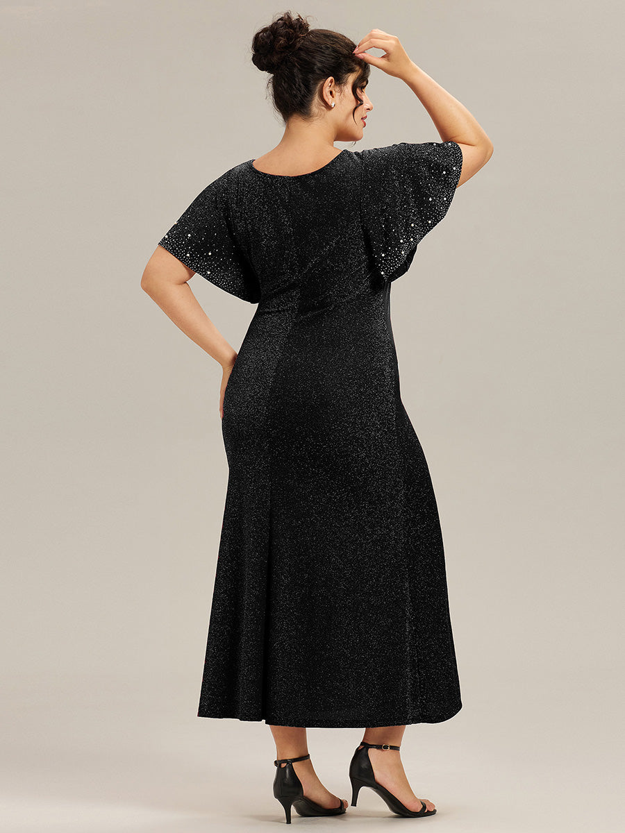 Plus Size Beaded Knit Evening Dress #color_Black