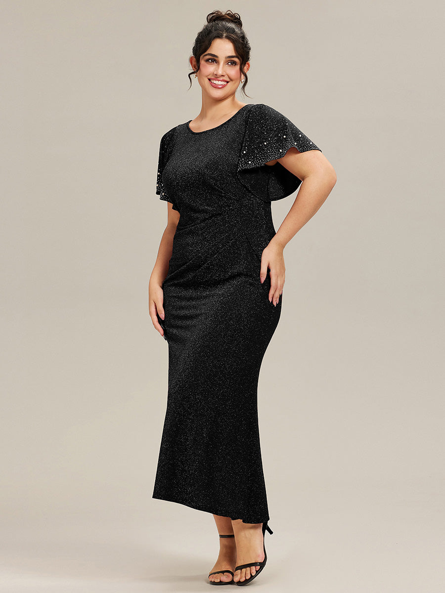 Plus Size Beaded Knit Evening Dress #color_Black