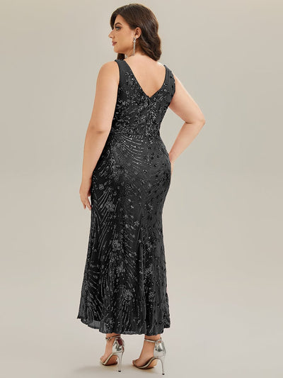 Knotted Sequin Sleeveless Evening Dress #color_Black