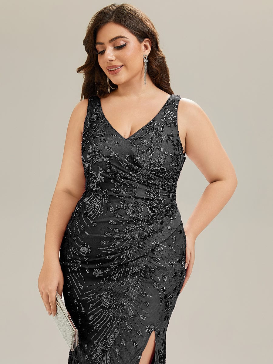 Knotted Sequin Sleeveless Evening Dress #color_Black