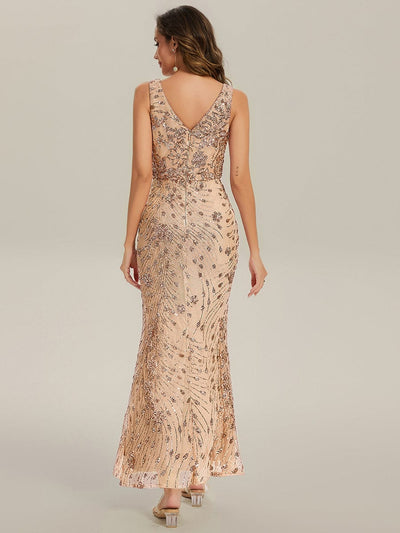 Knotted Sequin Sleeveless Evening Dress #color_Gold