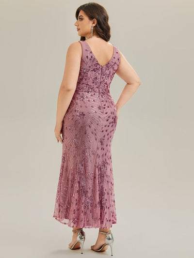 Knotted Sequin Sleeveless Evening Dress #color_Purple Orchid
