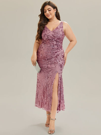 Knotted Sequin Sleeveless Evening Dress #color_Purple Orchid