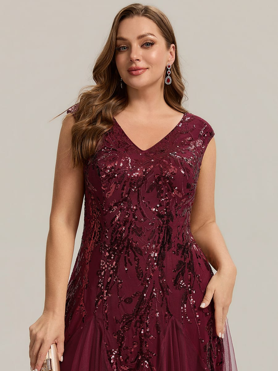 Embroidered Sequin Cap Sleeve Dress #color_Burgundy