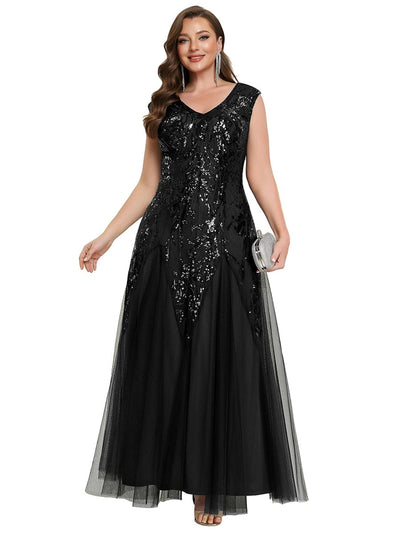 Embroidered Sequin Cap Sleeve Dress #color_Black