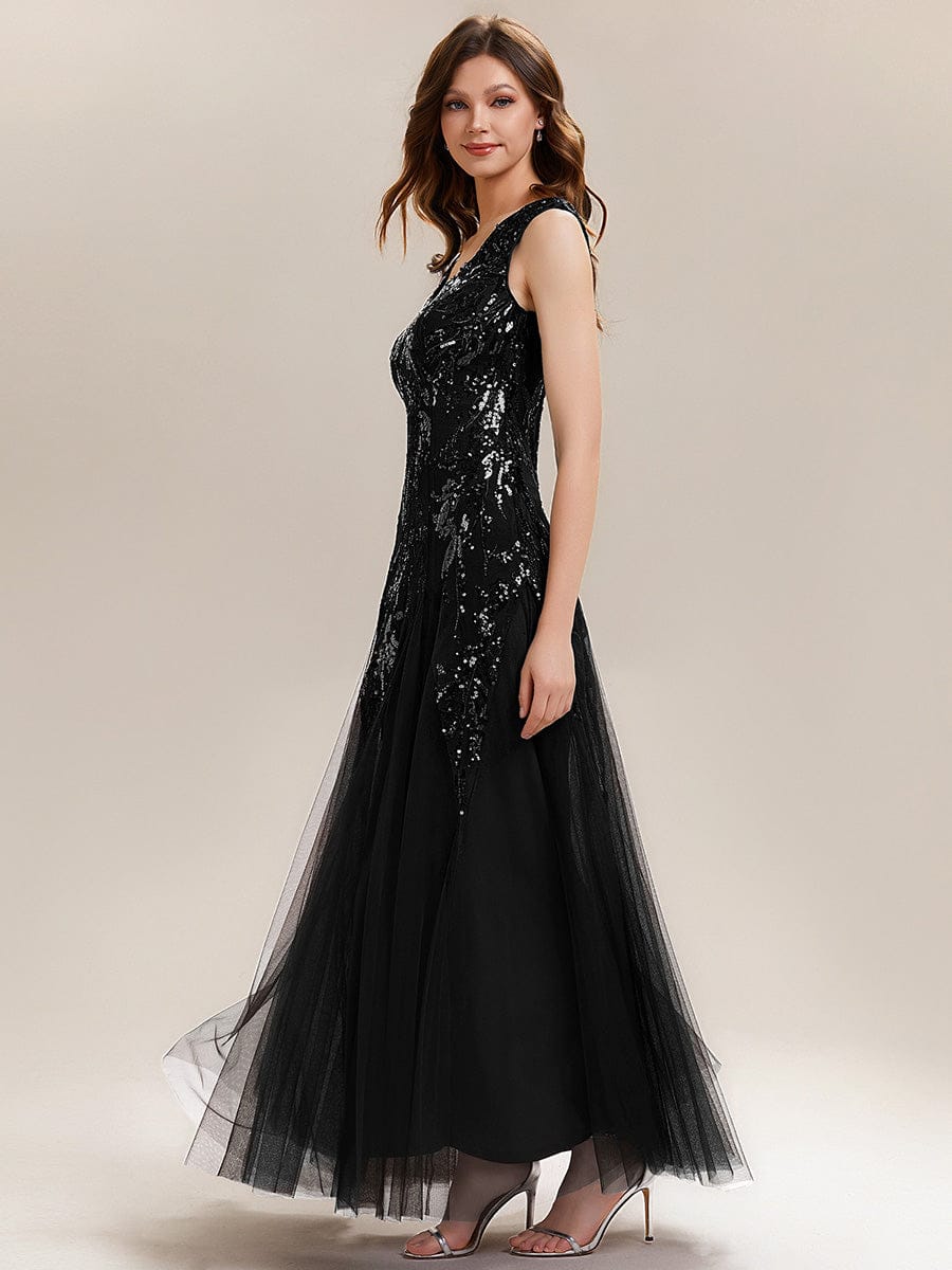 Embroidered Sequin Cap Sleeve Dress #color_Black