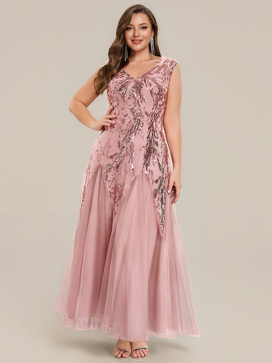 Embroidered Sequin Cap Sleeve Dress #color_Dusty Rose