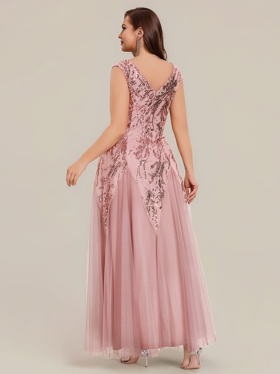 Embroidered Sequin Cap Sleeve Dress #color_Dusty Rose