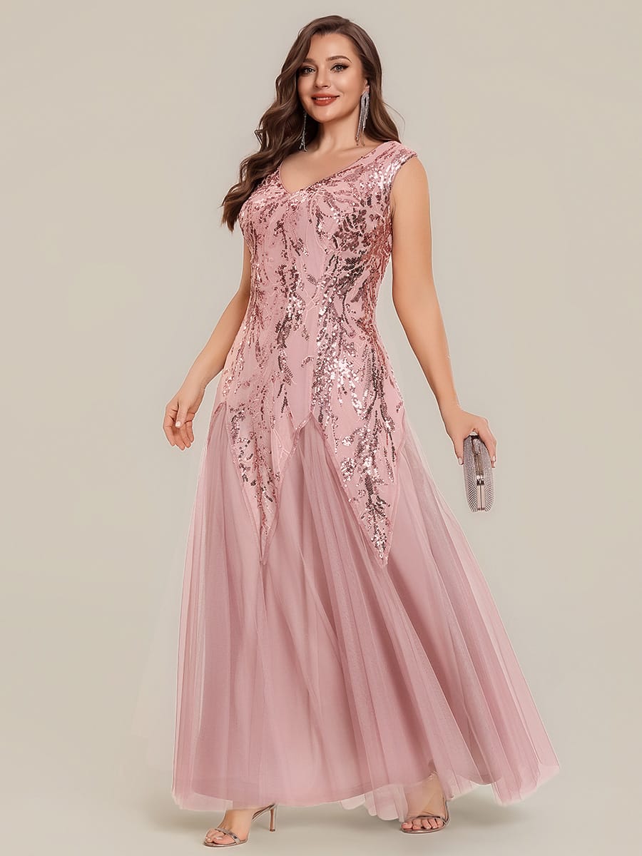 Embroidered Sequin Cap Sleeve Dress #color_Dusty Rose