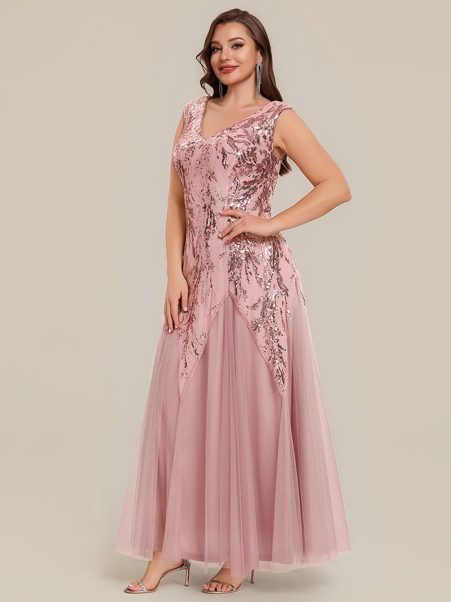 Embroidered Sequin Cap Sleeve Dress #color_Dusty Rose
