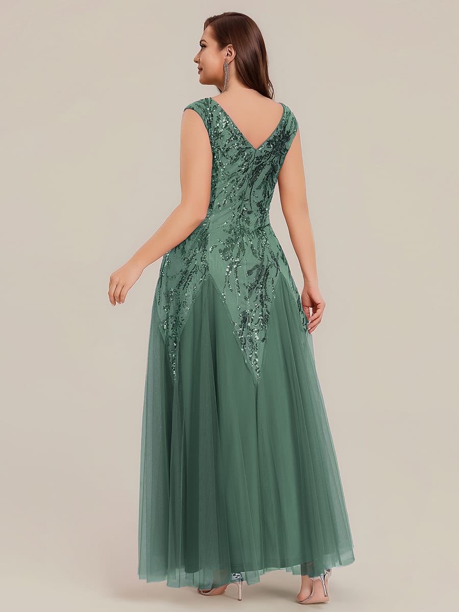 Embroidered Sequin Cap Sleeve Dress #color_Eucalyptus Green