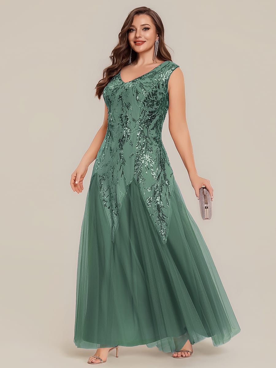 Embroidered Sequin Cap Sleeve Dress #color_Eucalyptus Green
