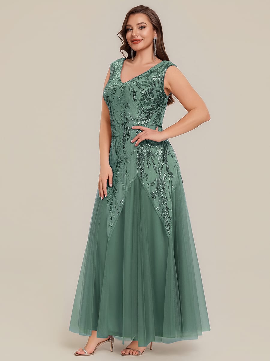 Embroidered Sequin Cap Sleeve Dress #color_Eucalyptus Green