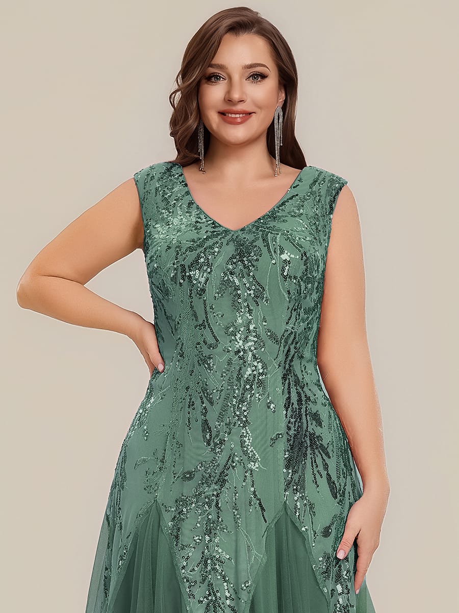 Embroidered Sequin Cap Sleeve Dress #color_Eucalyptus Green