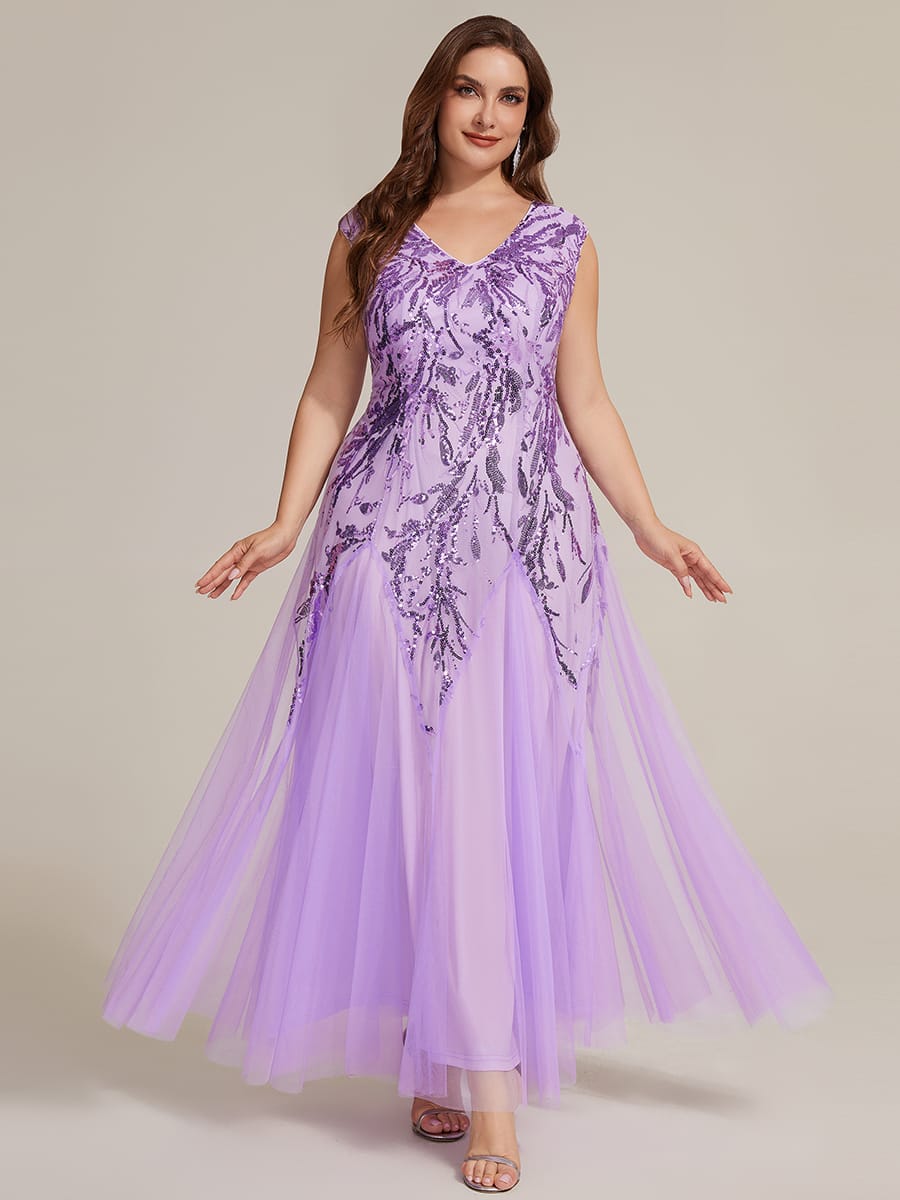 Embroidered Sequin Cap Sleeve Dress #color_Frosted Lilac