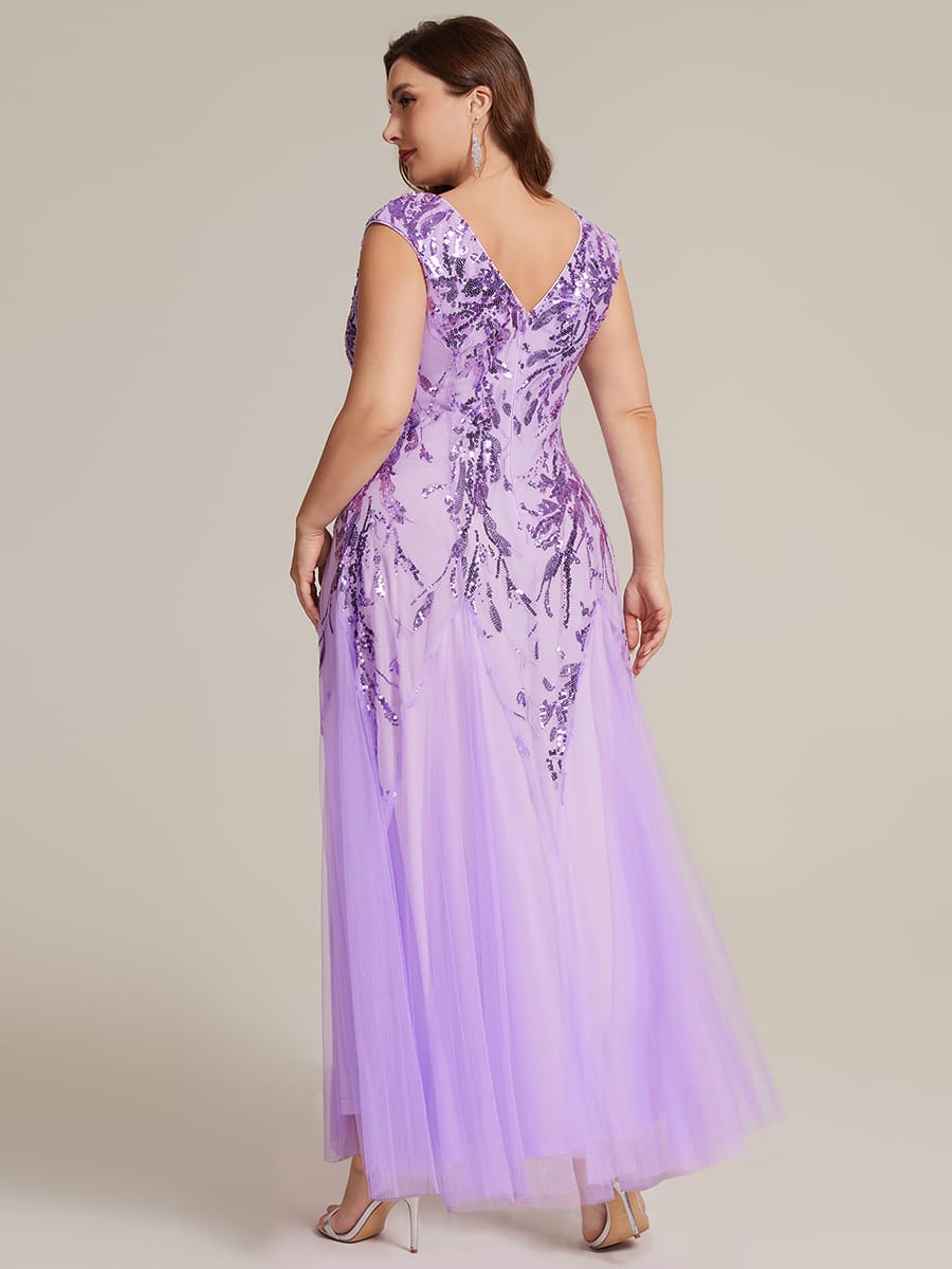 Embroidered Sequin Cap Sleeve Dress #color_Frosted Lilac