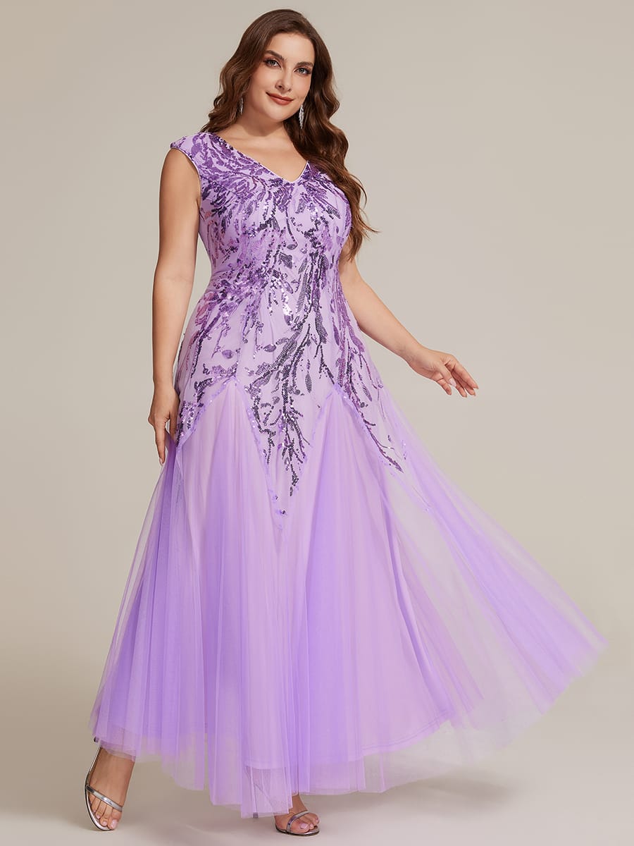 Embroidered Sequin Cap Sleeve Dress #color_Frosted Lilac