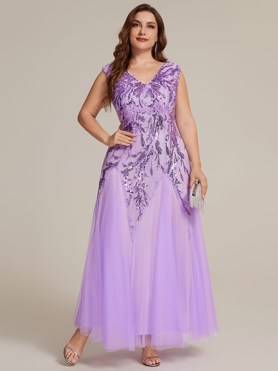 Embroidered Sequin Cap Sleeve Dress #color_Frosted Lilac