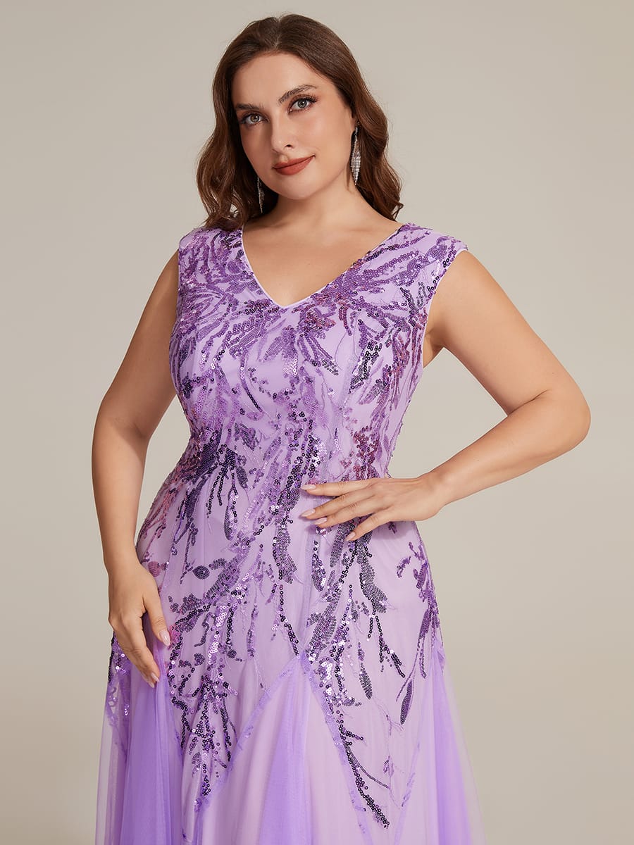 Embroidered Sequin Cap Sleeve Dress #color_Frosted Lilac
