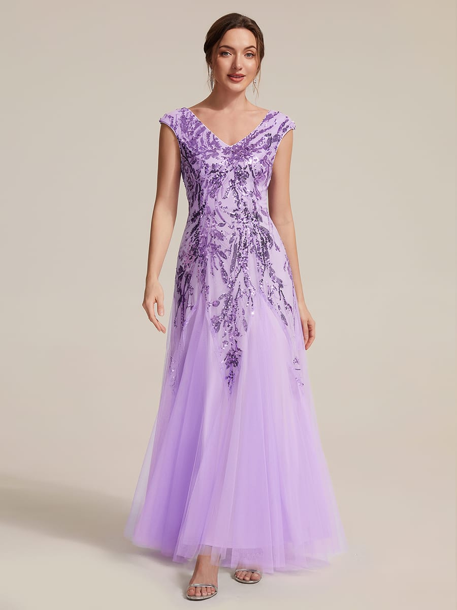 Embroidered Sequin Cap Sleeve Dress #color_Frosted Lilac