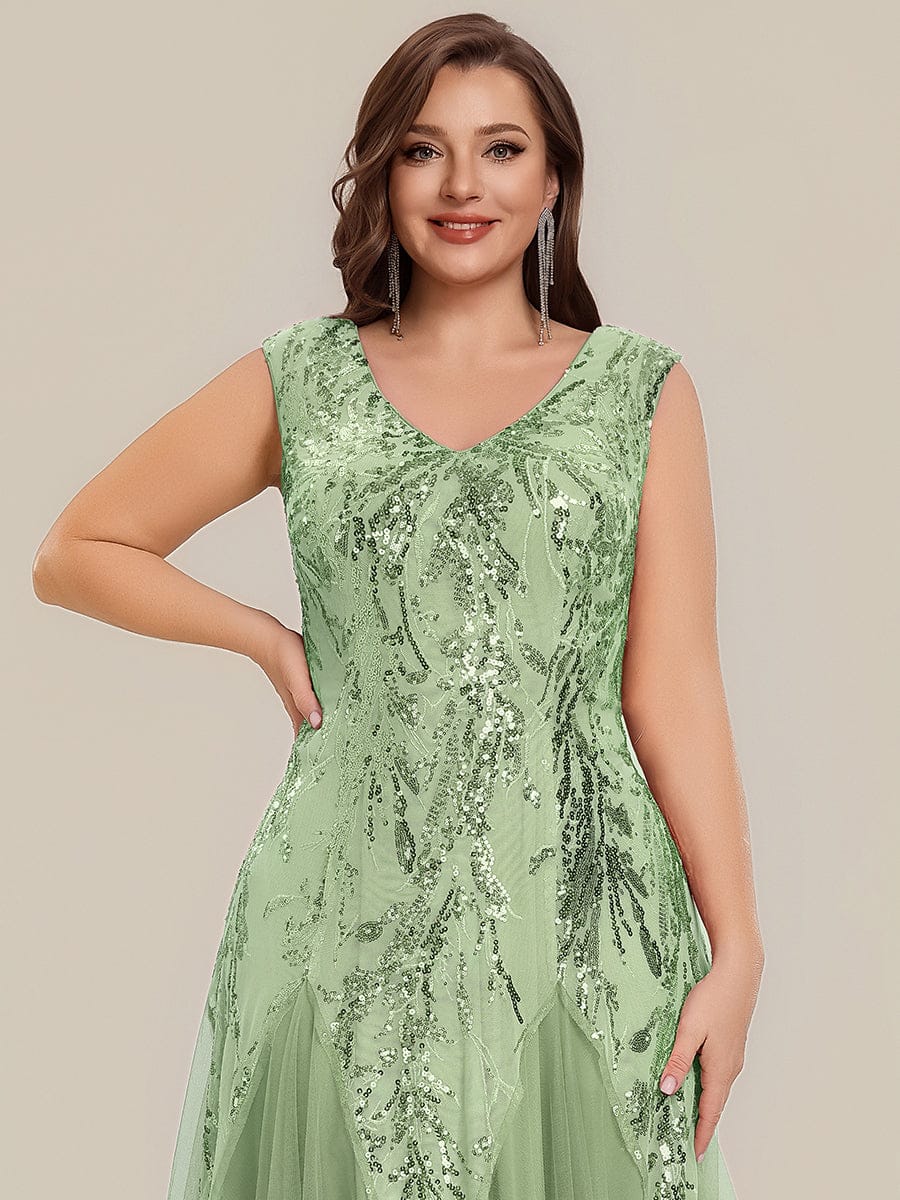 Embroidered Sequin Cap Sleeve Dress #color_Mint Green