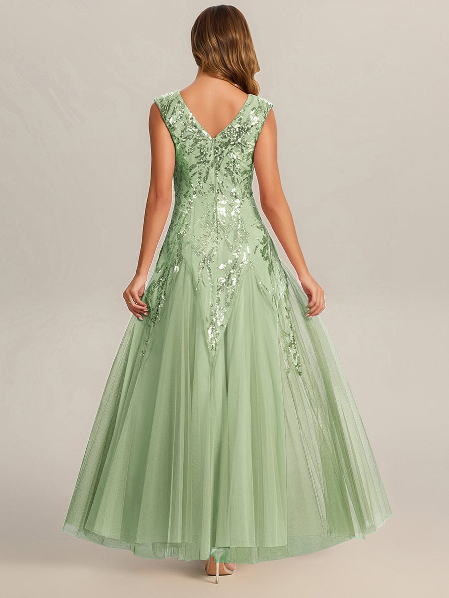 Embroidered Sequin Cap Sleeve Dress #color_Mint Green