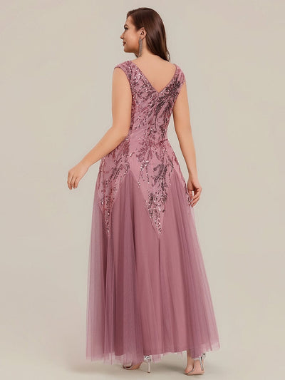 Embroidered Sequin Cap Sleeve Dress #color_Purple Orchid