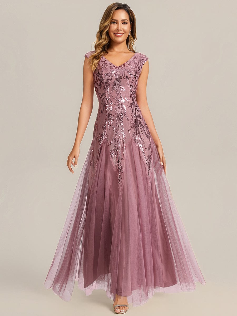 Embroidered Sequin Cap Sleeve Dress #color_Purple Orchid