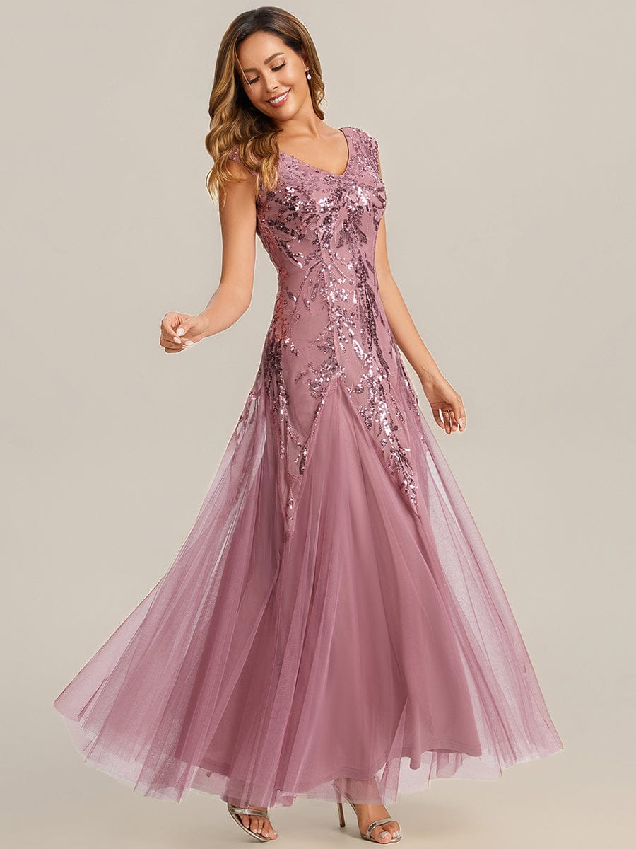 Embroidered Sequin Cap Sleeve Dress #color_Purple Orchid