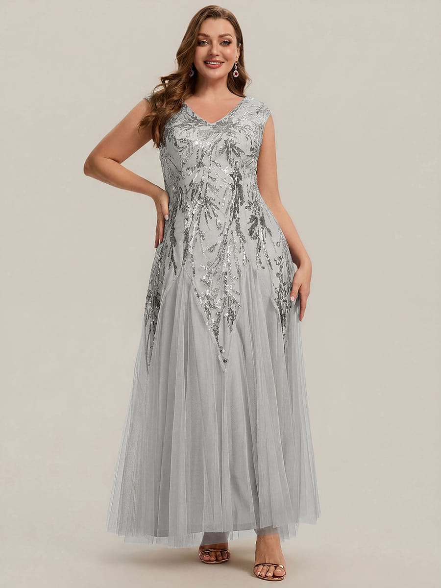 Embroidered Sequin Cap Sleeve Dress #color_Silver
