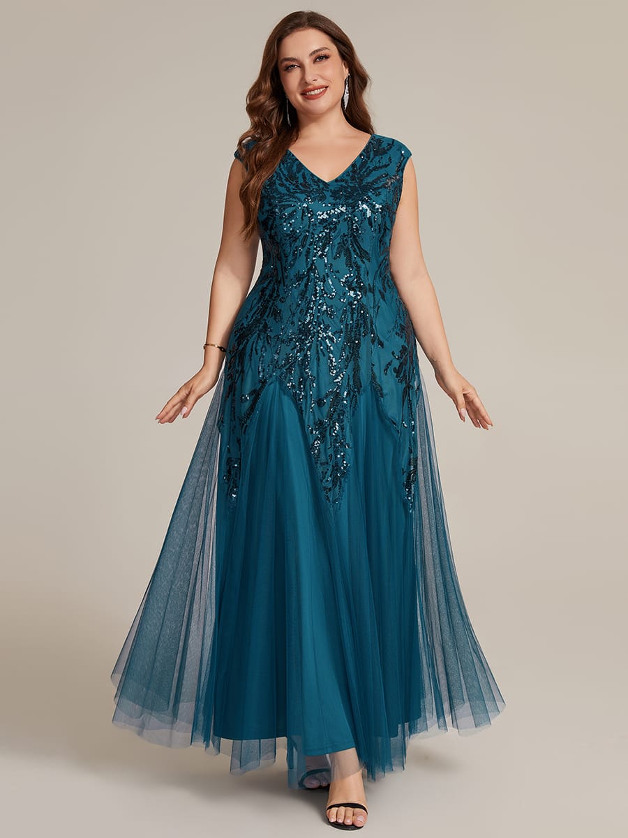 Embroidered Sequin Cap Sleeve Dress #color_Teal