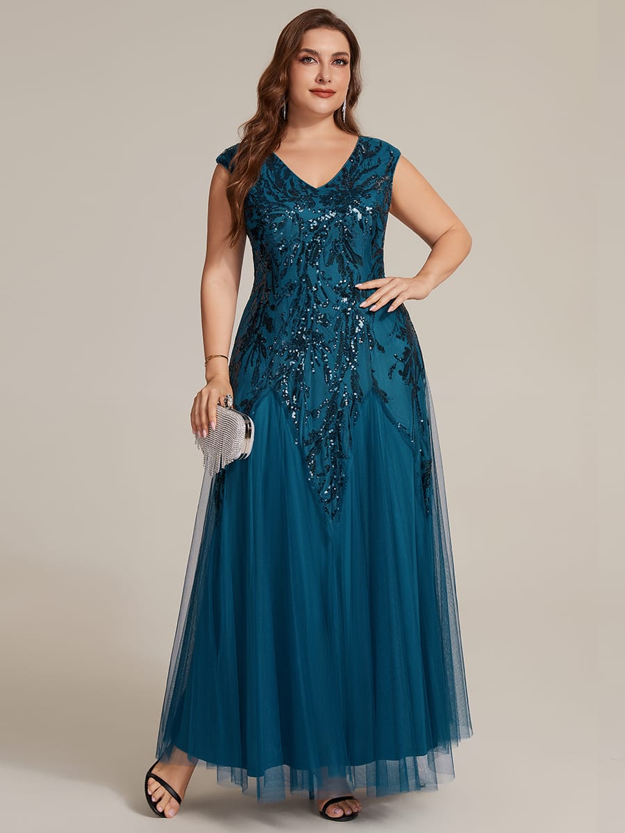 Embroidered Sequin Cap Sleeve Dress #color_Teal