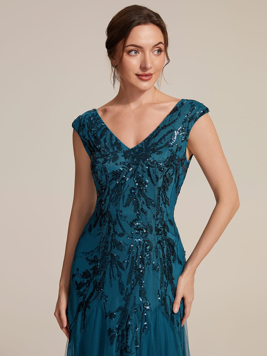 Embroidered Sequin Cap Sleeve Dress #color_Teal