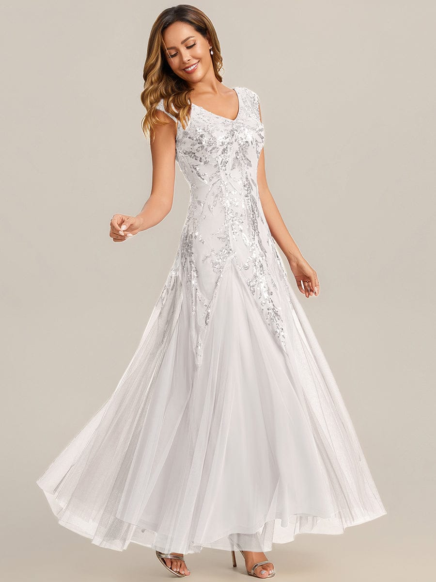 Embroidered Sequin Cap Sleeve Dress #color_White