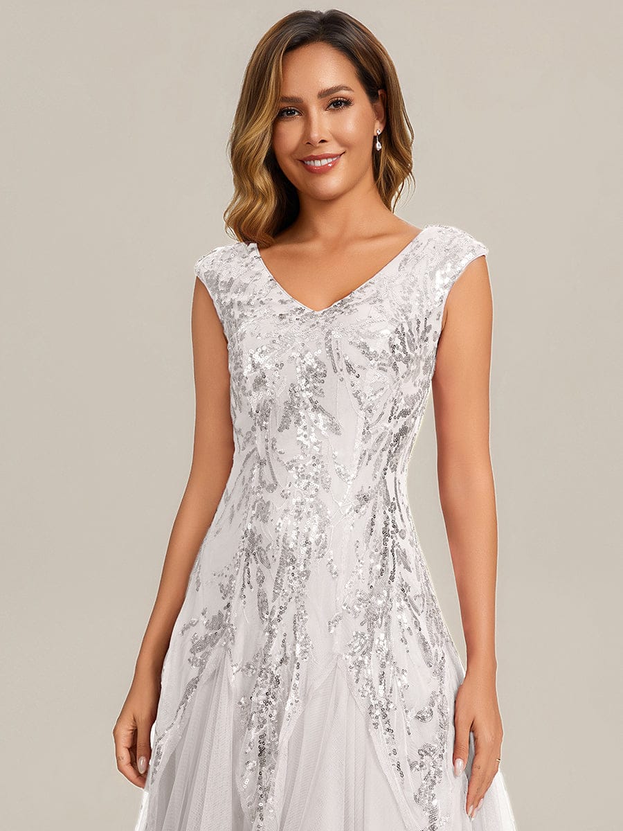 Embroidered Sequin Cap Sleeve Dress #color_White