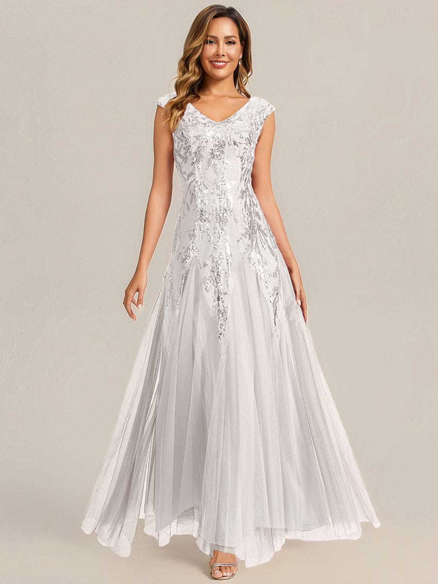 Embroidered Sequin Cap Sleeve Dress #color_White