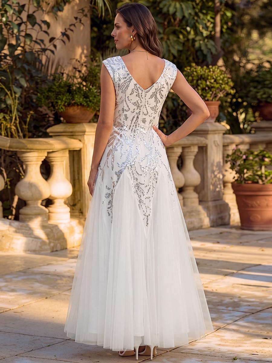 Embroidered Sequin Cap Sleeve Dress #color_White