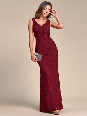 Pleated Lace Bodycon Sleeveless Floor-Length Evening Dress