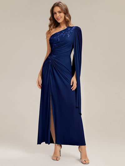 Draped Ruched One Shoulder Jersey Dress