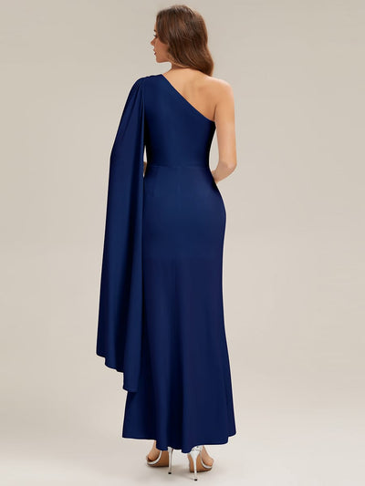 Draped Ruched One Shoulder Jersey Dress