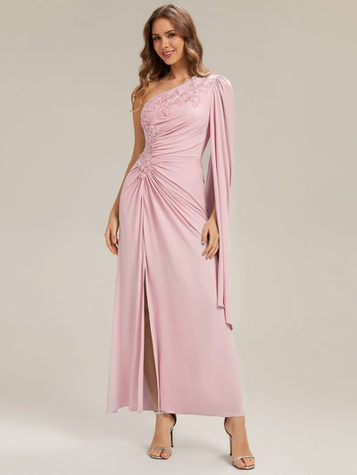 Draped Ruched One Shoulder Jersey Dress