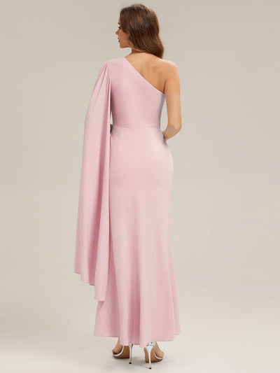 Draped Ruched One Shoulder Jersey Dress