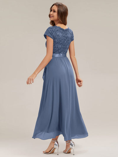 Deep V-Neck Chiffon Cap Sleeve Dress