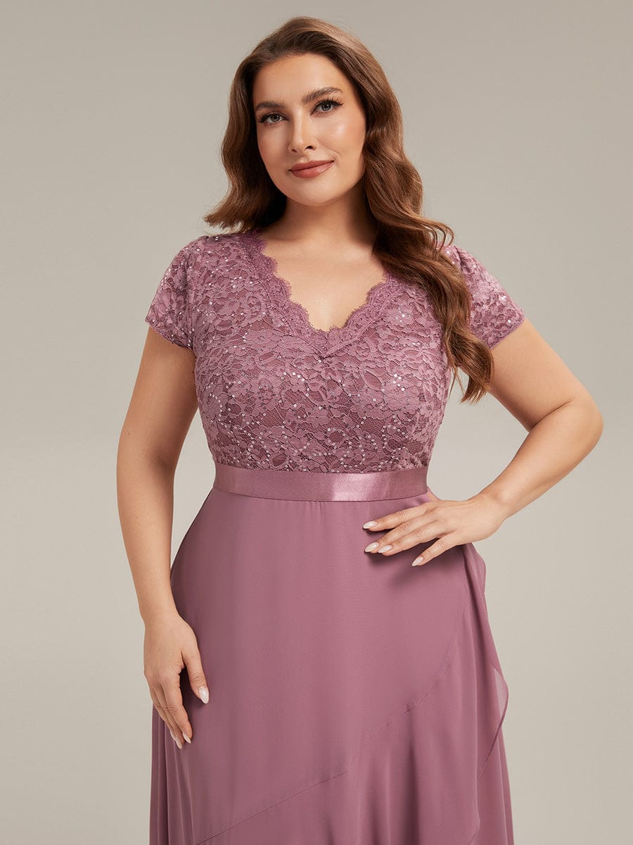 Deep V-Neck Chiffon Cap Sleeve Dress #color_Purple Orchid