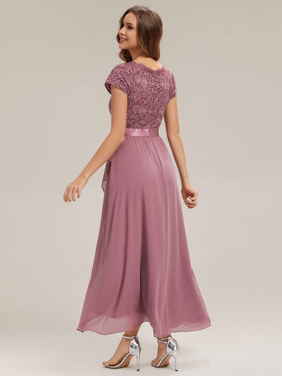 Deep V-Neck Chiffon Cap Sleeve Dress