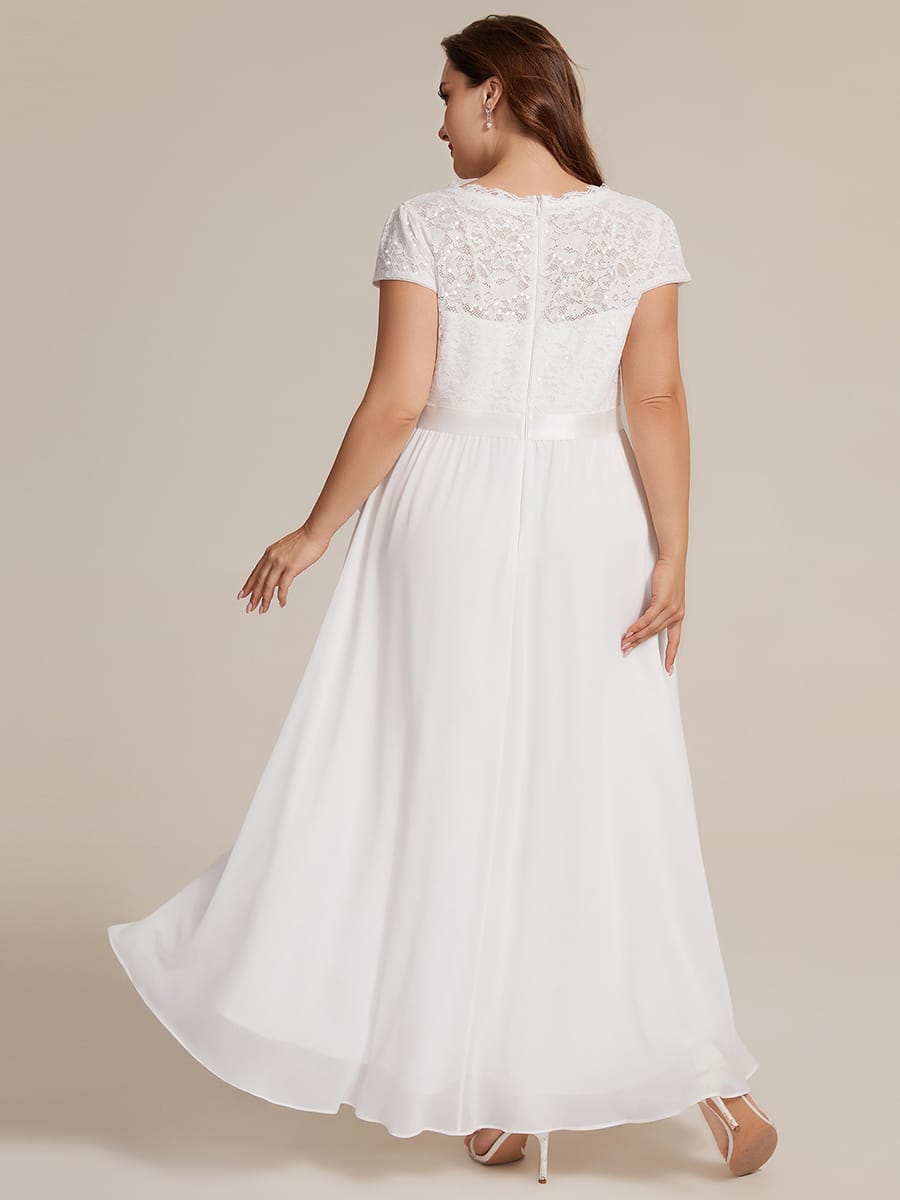 Deep V-Neck Chiffon Cap Sleeve Dress #color_White