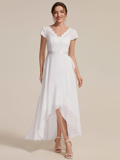Deep V-Neck Chiffon Cap Sleeve Dress